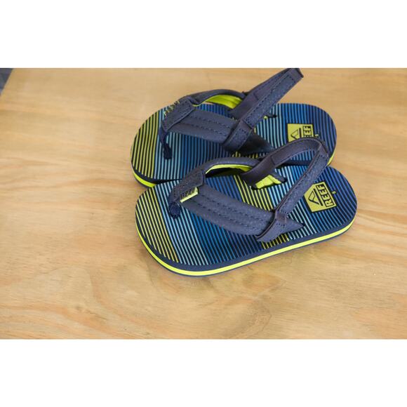 NWOT Reef Little Ahi Aqua Green Stripe Toddler Boys Size 6 Uni Strappy Flip Flop - Picture 1 of 4